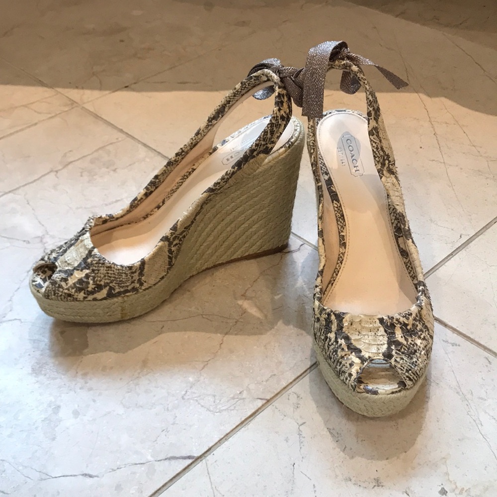 Coach snakeskin peep toe wedges